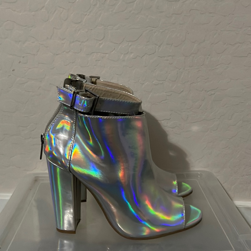 Victoria Secret reflective chunky heel ankle boot. Size 9. Brand new